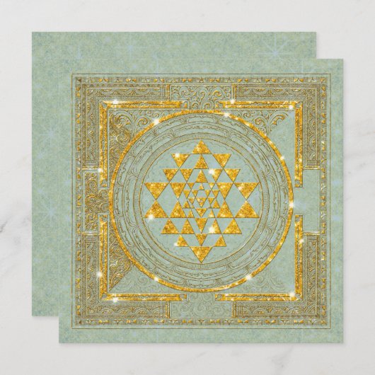 Sri Yantra Golden Glitter - Uitnodiging Kaart (Voorkant / Achterkant)
