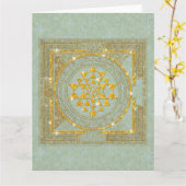 Sri Yantra Golden Glitter - Wenskaart Kaart (Gele Bloem)