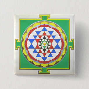 Sri Yantra Heilige Geometrie - Accurate Kleuren Vierkante Button 5,1 Cm