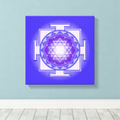 Sri Yantra Mandala Paarse en Blauwe Canvas Print (Insitu (Houten vloer))
