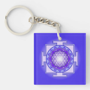 Sri Yantra Mandala Paarse en blauwe Sleutelhanger