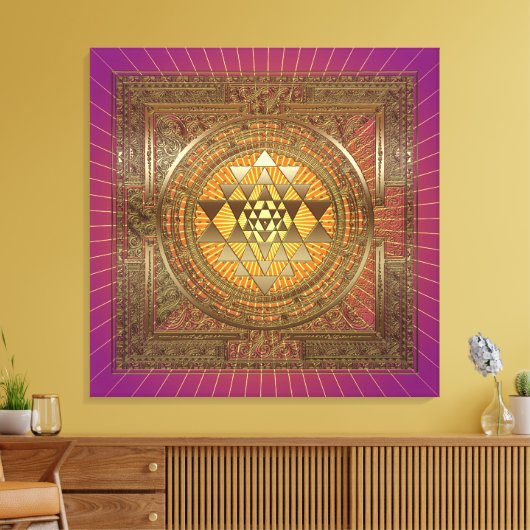 Sri Yantra Paarse zon - omwikkeld canvas (Insitu (Woonkamer))