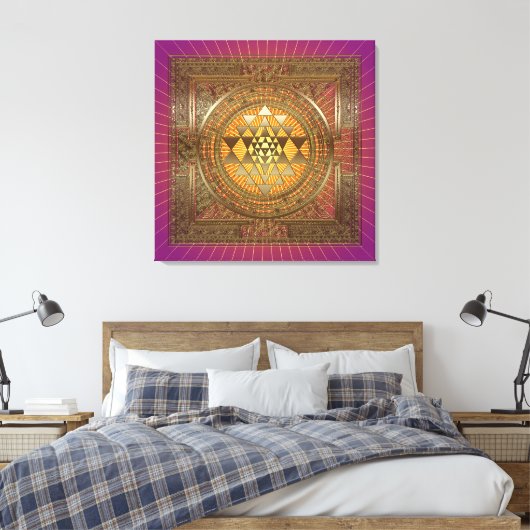 Sri Yantra Paarse zon - omwikkeld canvas (Insitu (Slaapkamer))