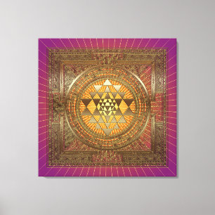 Sri Yantra Paarse zon - omwikkeld canvas Afdruk
