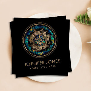 Sri Yantra / Sri Chakra Goud en Marmeren Dot Art Vierkante Visitekaartje