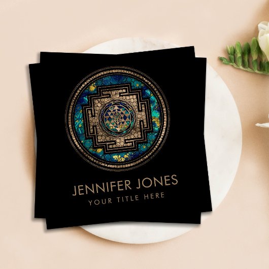 Sri Yantra / Sri Chakra Goud en Marmeren Dot Art Vierkante Visitekaartje