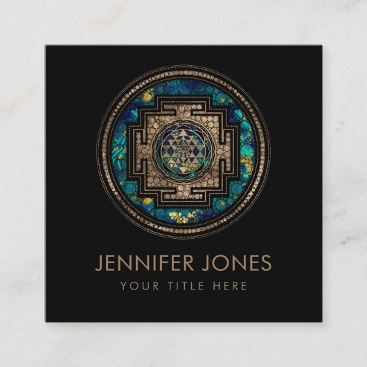 Sri Yantra / Sri Chakra Goud en Marmeren Dot Art Vierkante Visitekaartje (Voorkant)