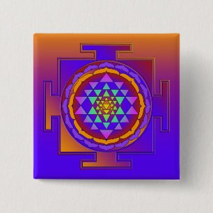 SRI YANTRA volledig gekleurd + uw ideeën Vierkante Button 5,1 Cm