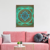 Sri Yantra Water Glow - Ingewikkeld Canvas Afdruk (Insitu (Woonkamer))