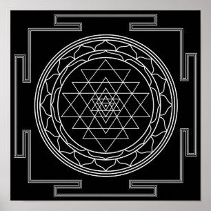 Sri Yantra White op zwart Poster