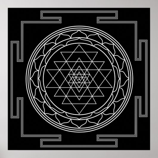 Sri Yantra White op zwart Poster (Voorkant)