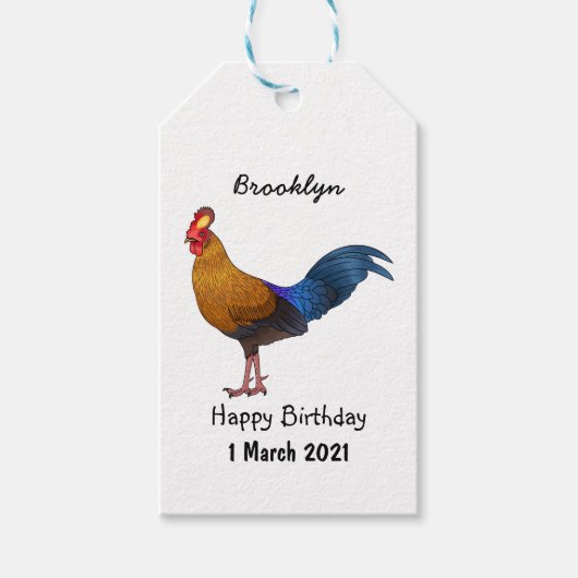 Srilankaanse junglefowl cartoon illustratie cadeaulabel (Voorkant)