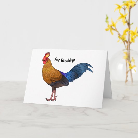 Srilankaanse junglefowl cartoon illustratie kaart (Gele Bloem)