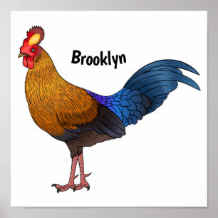 Srilankaanse junglefowl cartoon illustratie poster