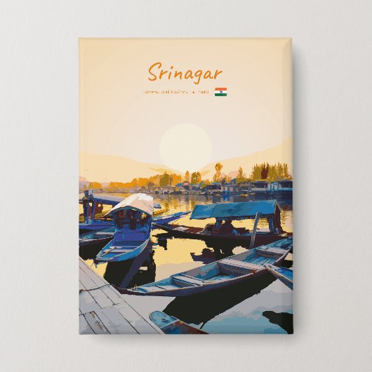Srinagar, India - Dalmeer Shikara-boten Button (Voorkant)