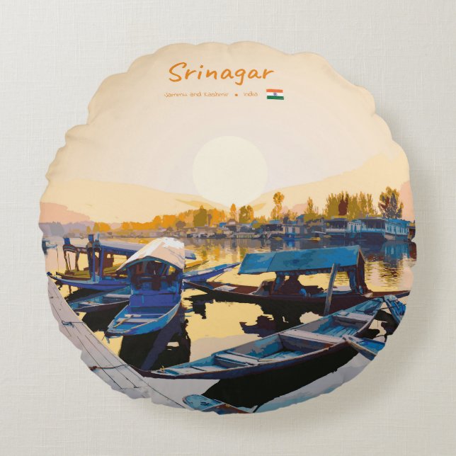 Srinagar, India - Dalmeer Shikara-boten Rond Kussen (Voorkant)