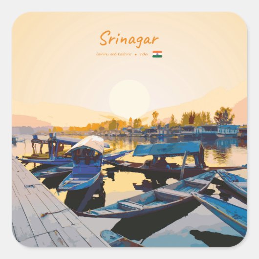 Srinagar, India - Dalmeer Shikara-boten Vierkante Sticker (Voorkant)