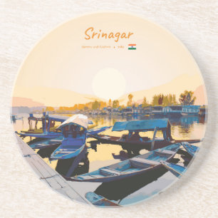 Srinagar, India - Dalmeer Shikara-boten Zandsteen Onderzetter