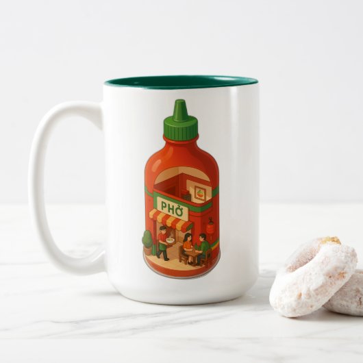 Sriracha Pho Shop Tweekleurige Koffiemok (Met donut)