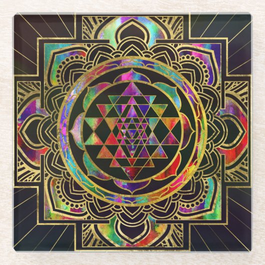 Sriyantra Sri Chakra Glazen Onderzetter (Voorkant)