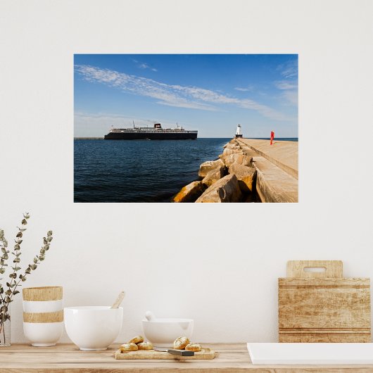 SS Badger Car Ferry & Ludington, MI Lighthouse Poster (Keuken)