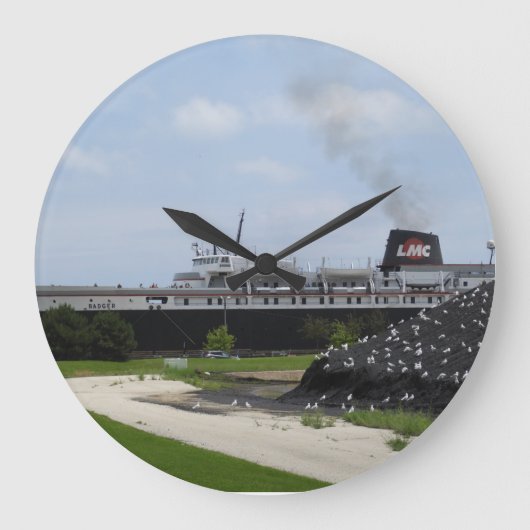 SS Badger Coal Ship in Manitowoc WI Wall Clock Grote Klok (Voorkant)