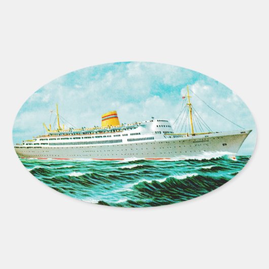 ss Bergensfjord op Zee Ovale Sticker (Voorkant)