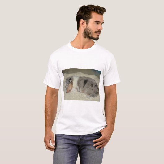 SS Blauw Merle Wit en Tan puppy kleding T-shirt (Voorkant volledig)
