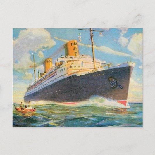SS Bremen in Zee Briefkaart (Voorkant)