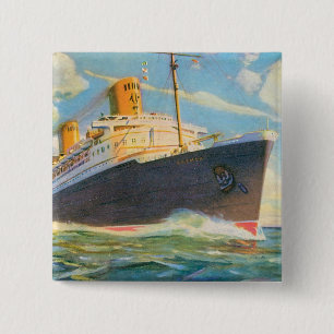 SS Bremen in Zee Vierkante Button 5,1 Cm