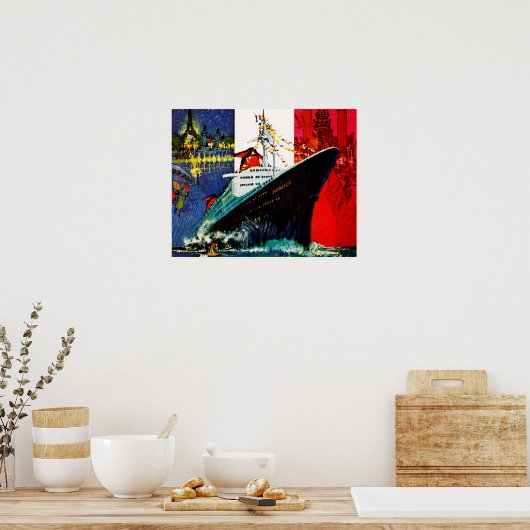 ss Frankrijk met Eiffeltoren en Vrijheidsbeeld Poster (Keuken)