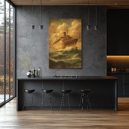 SS Genova Ocean Liner – Mid-Century Retro Vintage Poster