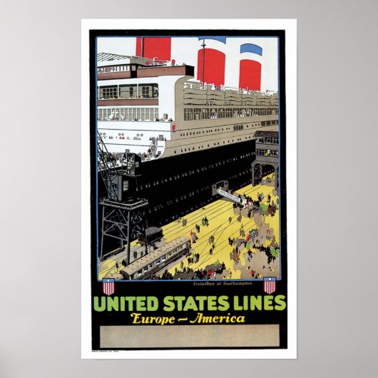ss Leviathan at Dock - United States Lines Poster (Voorkant)