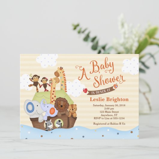 SS Noah / Noah's Ark Baby shower Uitnodiging (Staand voorkant)