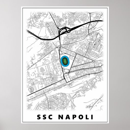 SSC Napoli Stadion Kaart Ontwerp Poster (Voorkant)