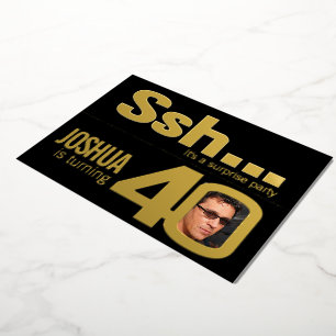 Ssh... Verjaardagsfeestje 40 jaar goud zwart Folie Uitnodiging