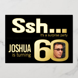 Ssh.. Verrassend 60th Birthday party Gold zwart Folie Uitnodiging