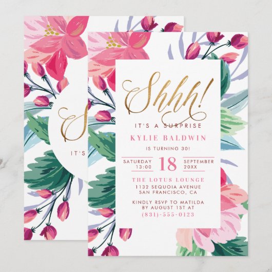 Ssst! Elegante gouden script bloemen verrassing ve Kaart (Voorkant / Achterkant)