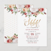 Ssst! Gold Glitter Script Verrassingsfeest Uitnodiging Briefkaart (Voorkant / Achterkant)