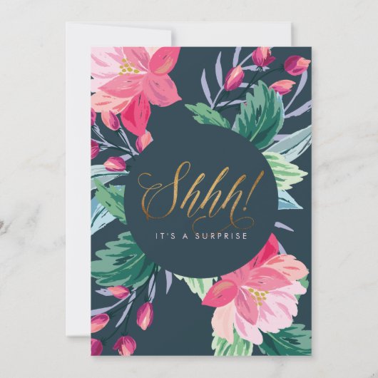 Ssst! Gouden Glitter Script Floral Surprise Verjaa Kaart (Achterkant)