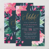 Ssst! Gouden Glitter Script Floral Surprise Verjaa Kaart (Voorkant / Achterkant)