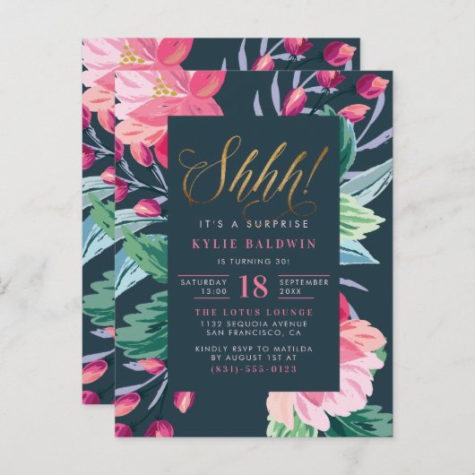 Ssst! Het is een verrassing! Schattigee Bloemen Ve Uitnodiging Briefkaart (Voorkant / Achterkant)