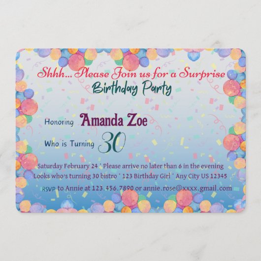 SSST.. Het is een verrassingsfeestje uitnodiging (Voorkant)