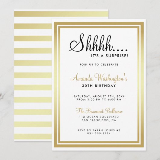 Ssst... Het is geen verrassing! Elegante gouden ve Kaart (Voorkant / Achterkant)