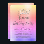 Ssst! Verrassing Rainbow verjaardagsfeestje Kaart<br><div class="desc">Ssst! Verrassingsverjaardagsfeest Goud, Roze en Paarse Pastelregenboog Ombre Faux Gepolijst Metaal Metallic Folie Girly Verjaardagsuitnodigingen. De moderne en chique uitnodigingen voor verjaardagsfeestjes gebruiken de populaire handgeschreven typografie en zijn perfect om gasten uit te nodigen voor een meisjesachtig verjaardagsfeestje. Neem contact op met de ontwerper als u meer overeenkomende objecten nodig...</div>