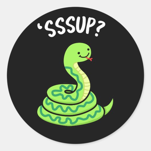 Sssup Funny Hissing Snake Pun Dark BG Ronde Sticker (Voorkant)