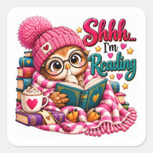 Sst ik Lees Uil Boekliefhebber Vierkante Sticker