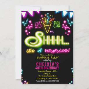 Ssttt Het Is Een Verrassingsfeest Neon Confetti Ve Kaart
