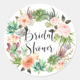 Ssucculenten Bloemige Boho Krans Bruidsdouche Ronde Sticker
