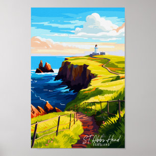 St. Abbs Head Schotland vintage reisillustratie Poster